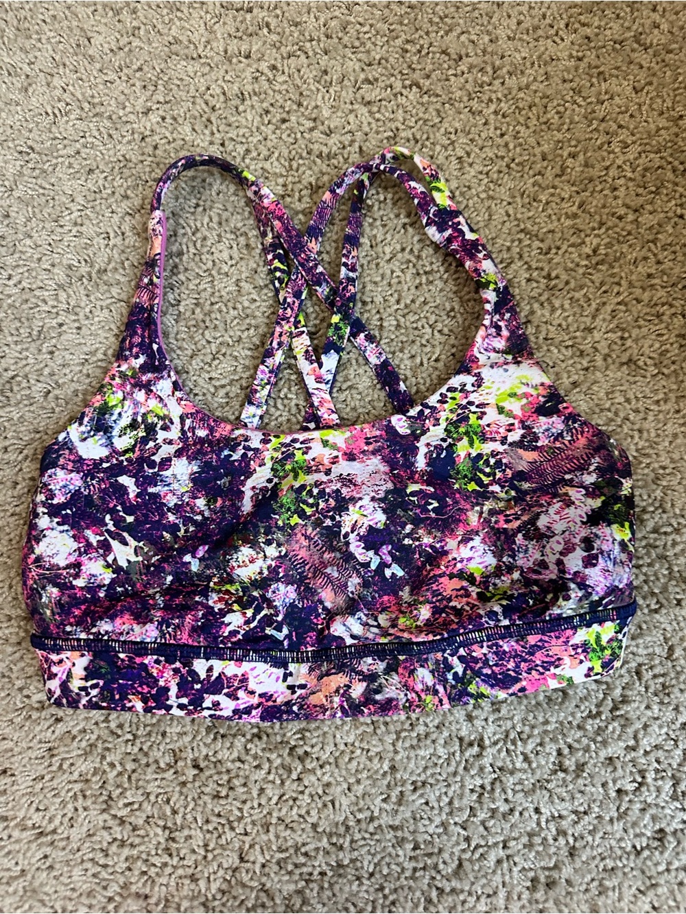 Lululemon Strappy Print Sports Bra in Purple Pink